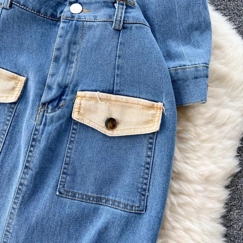 Новая женская джинсовая куртка с лацканами, юбка в полный рост, комплекты из двух предметов, модный женский костюм, джинсовые комплекты