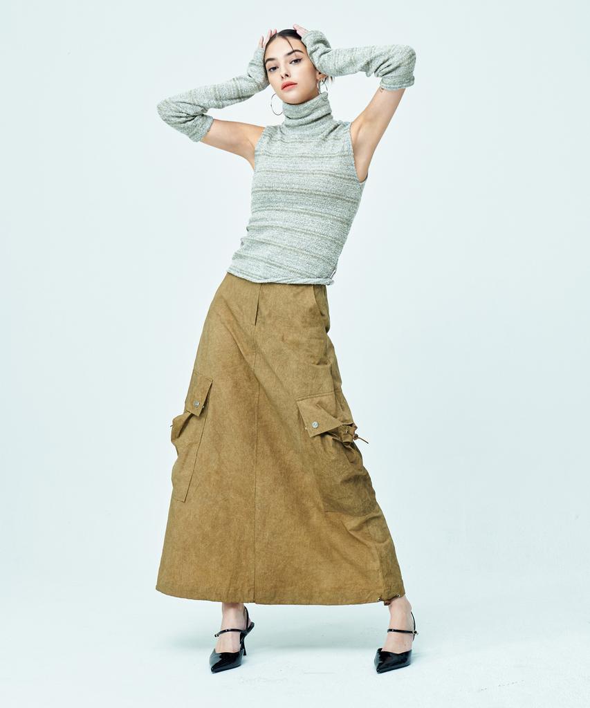 ATTENTIONROW FOR WOMEN Mixed Stripe Warmer High-Neck Knit (Gray)
