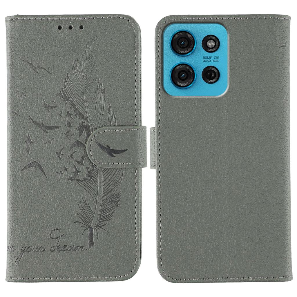 For Motorola Moto G75 5G Case Feather Imprint PU Leather Wallet Phone Cover