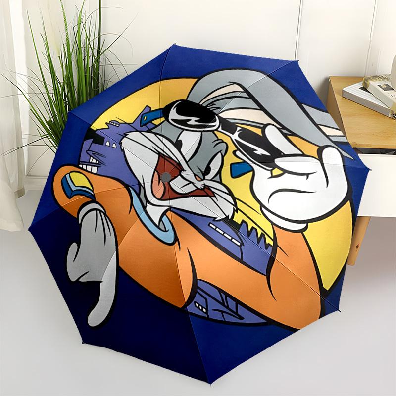 1 шт. Автоматический зонт Багз Банни Looney Tunes 8 спиц, портативный, складной, с черным железным каркасом для улицы, пляжа, путешествий, пляжный зонт 133