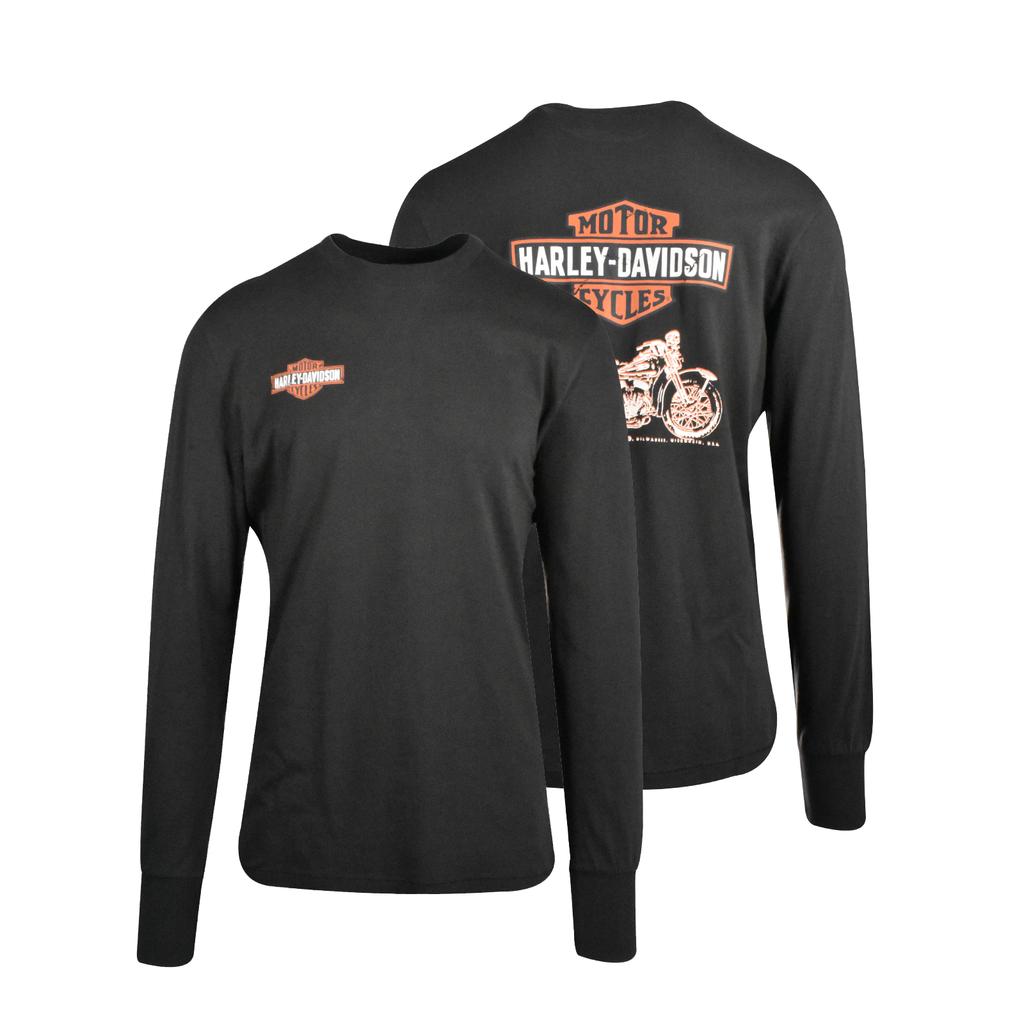 Мужская футболка Harley-Davidson Черная с принтом логотипа мотоцикла с длинным рукавом