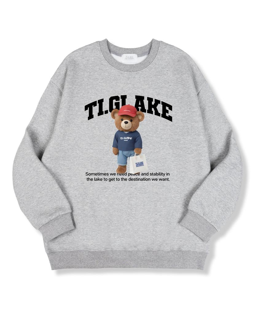 TI.GLAKE Shopping Bear Oversized Double-Sided Sweatshirt Gray