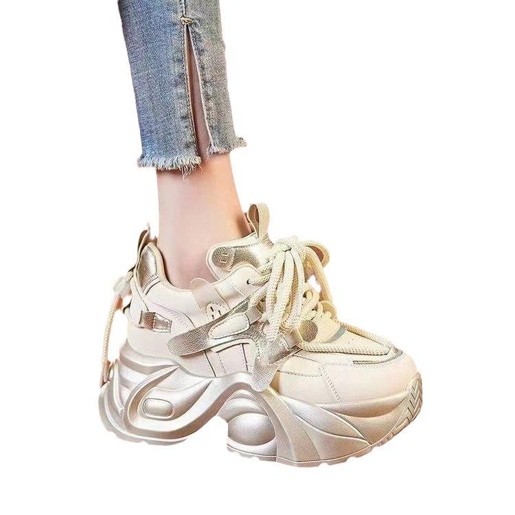 Кожаные папины кроссовки на внутренней платформе для увеличения роста, женские, новинка лета 2025 года, популярная повседневная обувь, платформа, маленький европейский размер женской обуви