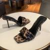 2025 Summer Women's Square Toe Modern Slipper Leopard Dress Sandals Women with Thin Heels Plus Size Slippers Zapatos