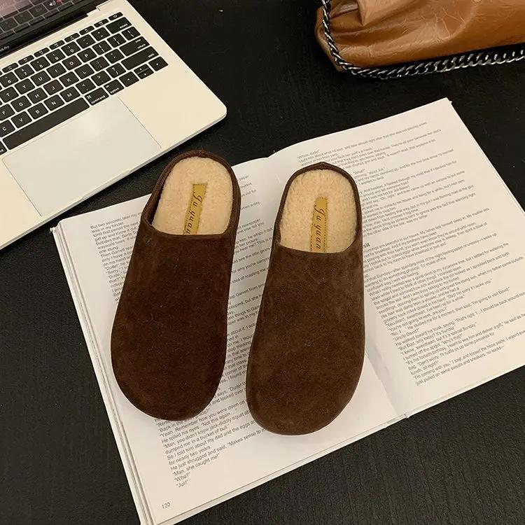 Fashion Lazy Man Wrapped Head Half Slipper 2024 Woman Wearing A Hundred Thick Sole Lazy Fluffy Slipper Woman