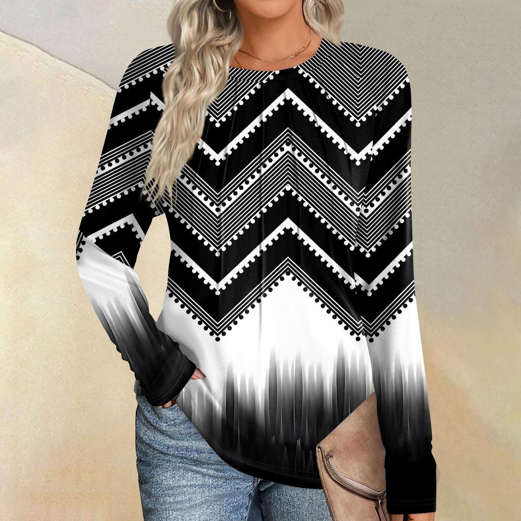 Женская мода повседневная полосатая, цветная пэчворк с длинным рукавом и круглым вырезом