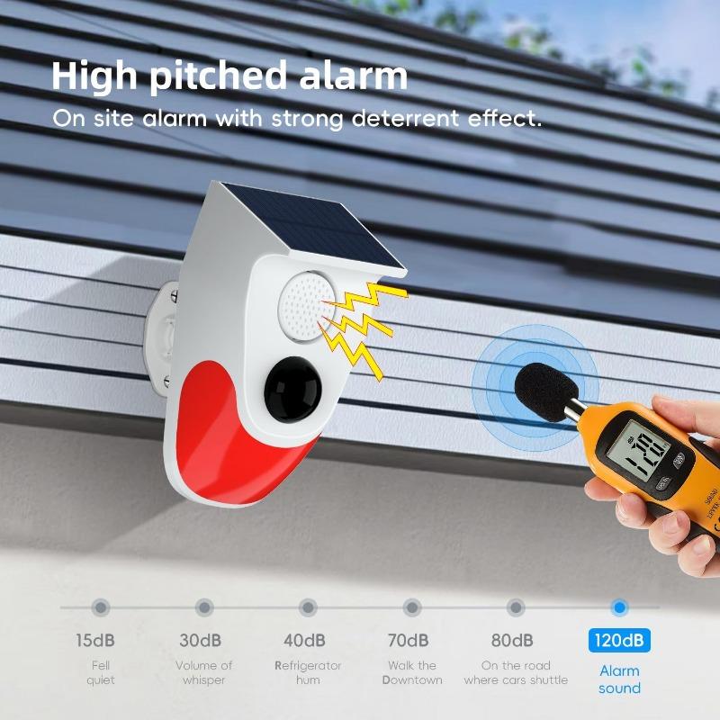 Солнечный голосовой оповещатель. Инфракрасный детектор человеческого тела. Высокодецибелная звуковая и световая сигнализация с несколькими режимами работы.