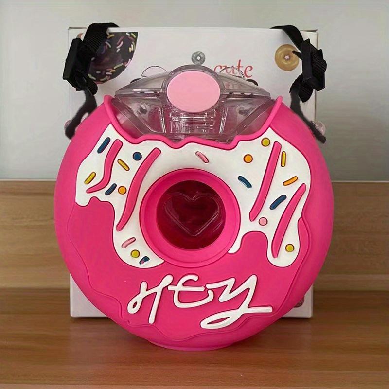 Бутылка для воды в форме пончика на 13 унций, герметичная, без BPA, для улицы, пластиковые, симпатичные, с регулируемым плечевым ремнем и трубочкой