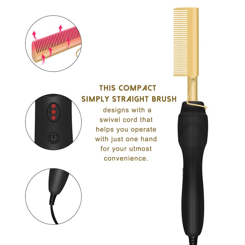 Professional Electric Ceramic Ionic Hair Straighten Straightener Brush Hot Comb Pressing Electric Hot Comb Hair Straightener