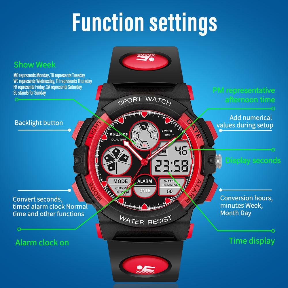 Shuaike 936 Children's Movement 5Atm Waterproof Analog Digital Sports Watch Round Plastic Fashion Watch