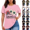 Women's Round Neck Casual Independence Day Printed Short Sleeve T-Shirt Top