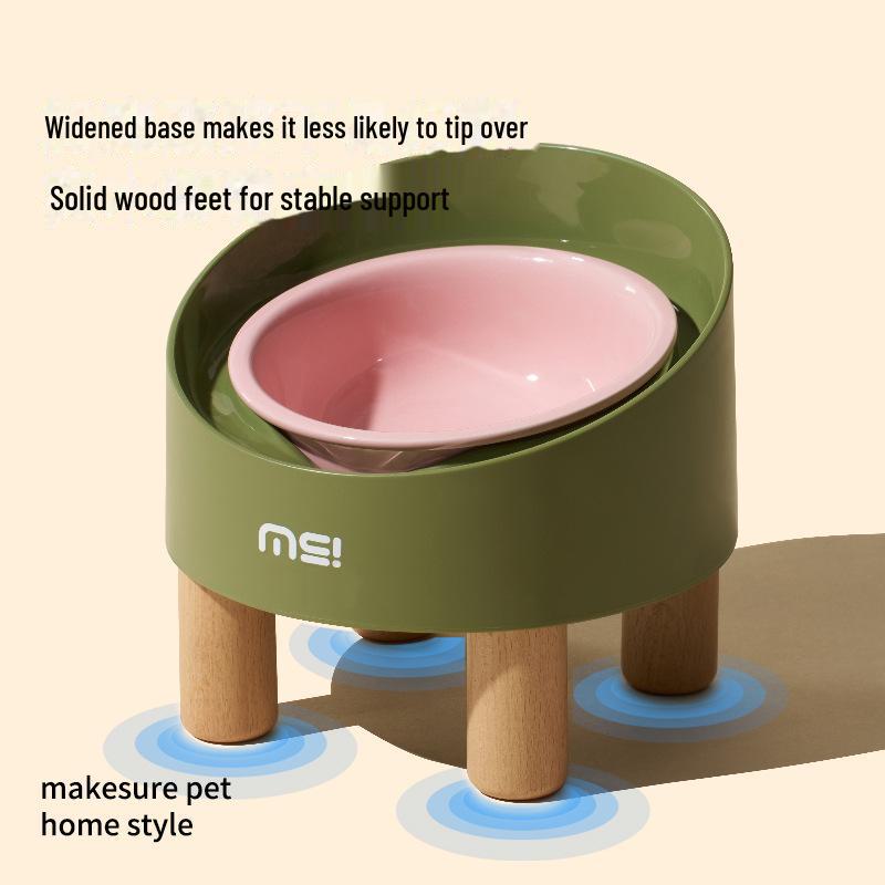 Mochi Ceramic Cat Bowl with High Feet – Anti-Knockover Design for Cervical Protection, Ideal for Pet Feeding and Drinking.