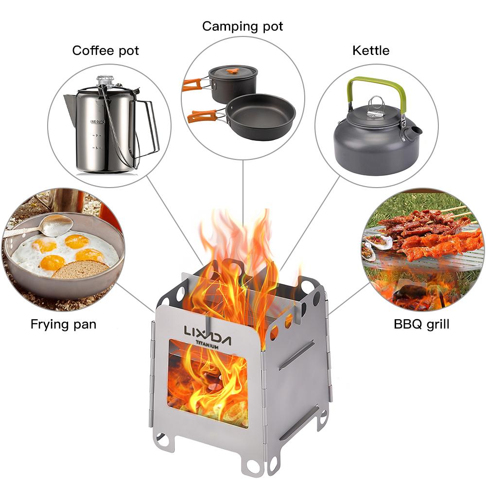 Lixada Портативная походная титановая плита, легкая складная дровяная печь, карманная уличная плита