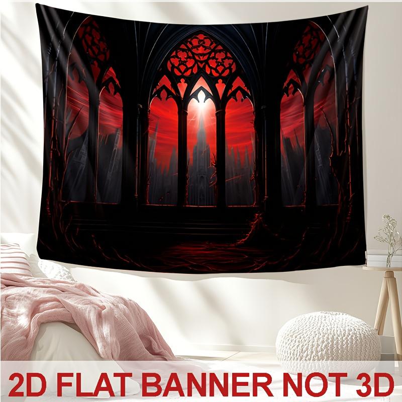 Halloween Crimson Sunset Castle Gothic Flower Window Hanging Cloth Thorn Dark Church Scene Carpet Party Decoration