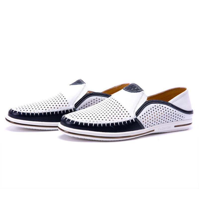 Модные мужские туфли-лоферы из натуральной кожи светлого цвета для отдыха, мужские дышащие туфли на плоской подошве с вырезами, повседневные туфли для офиса без застежек для мужчин