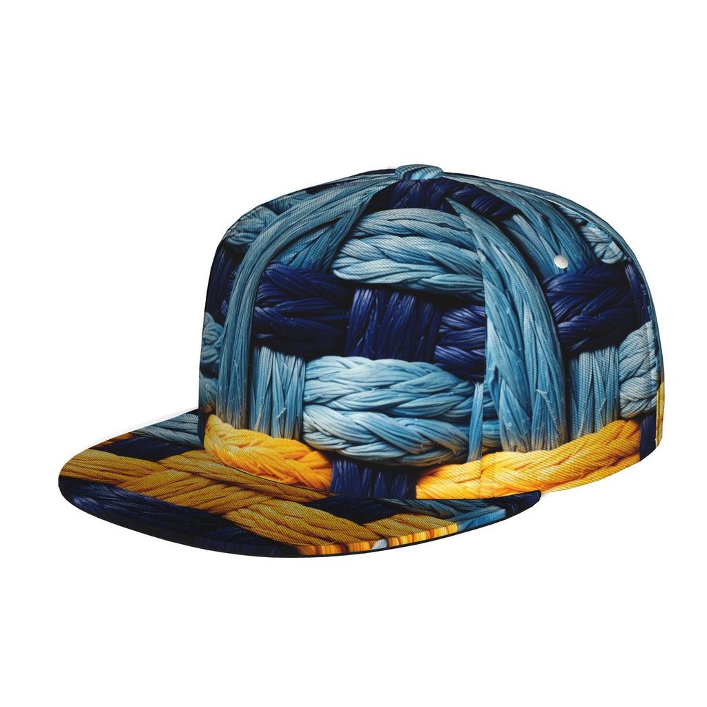 Унисекс регулируемая кепка-тракер Snapback для мужчин и женщин - Мягкая бейсболка с плоским козырьком и плетеной текстурой, сине-желтая, подходит для