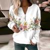 Женский осенне-весенний свитер с цветочным принтом, v-образный вырез, молния, декор, пуловер с длинными рукавами, мягкий повседневный толстый эластичный манжет, женский топ, блузка