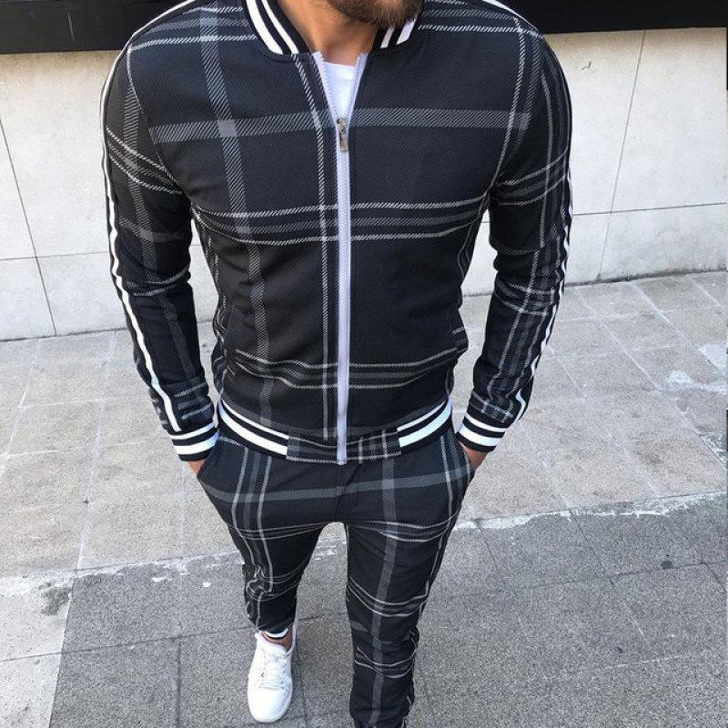 2024 НОВЫЕ мужские спортивные костюмы с 3D принтом, мужская клетчатая куртка + брюки, комплект из 2 предметов, спортивная одежда, спортивный костюм для спортзала, повседневная мужская одежда