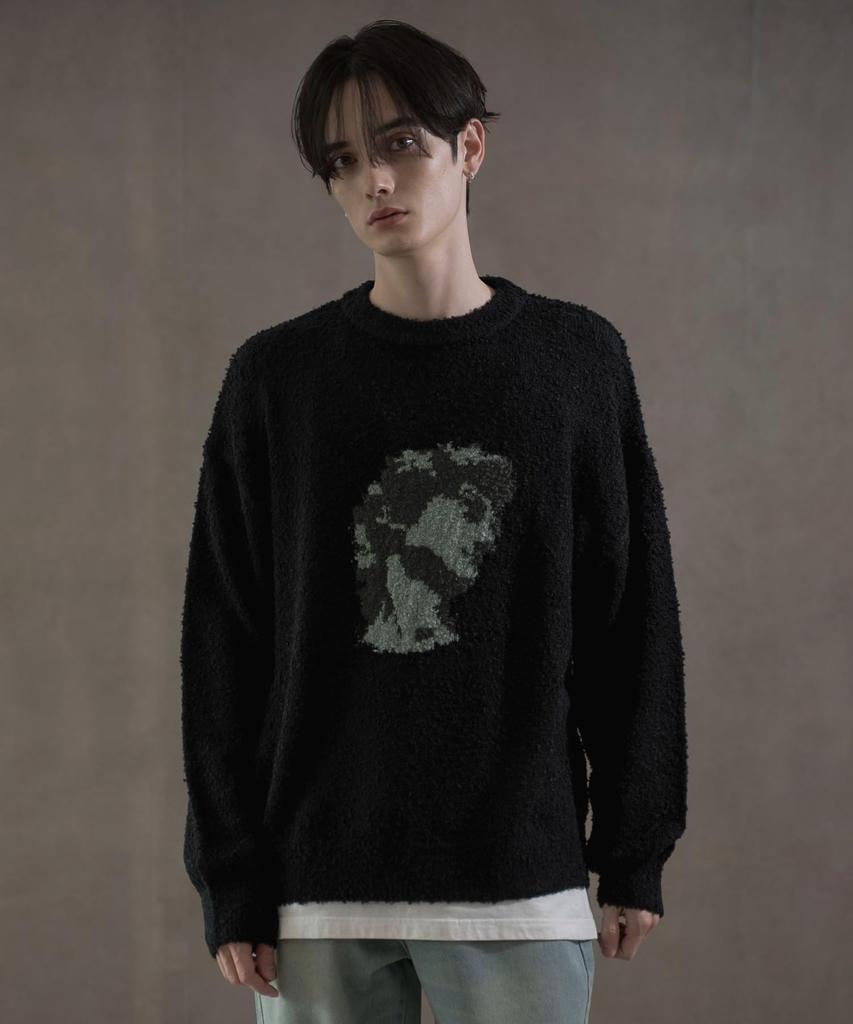 WEGO Пуловер из жаккардового трикотажа Весна Большой корейский размер Черный топ, Одежда, Логотип, Силуэт, Стиль, Повседневный, Подарок, Презент, Мужской, L,