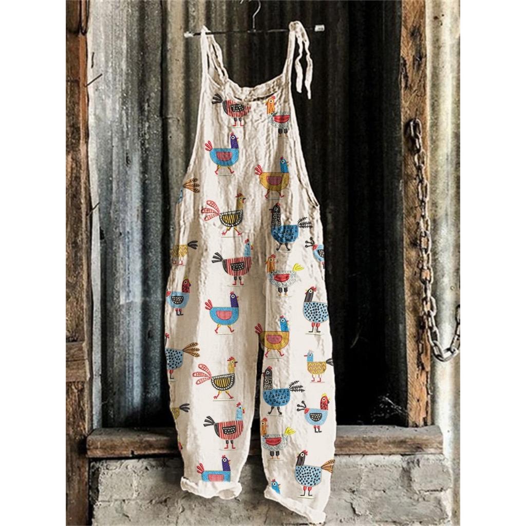 VIONA Suspenders Jumpsuits Women Print One Piece Pocket Overalls Sling Long Pants Casual Loose High Waist Rompers Y2k Streetwear