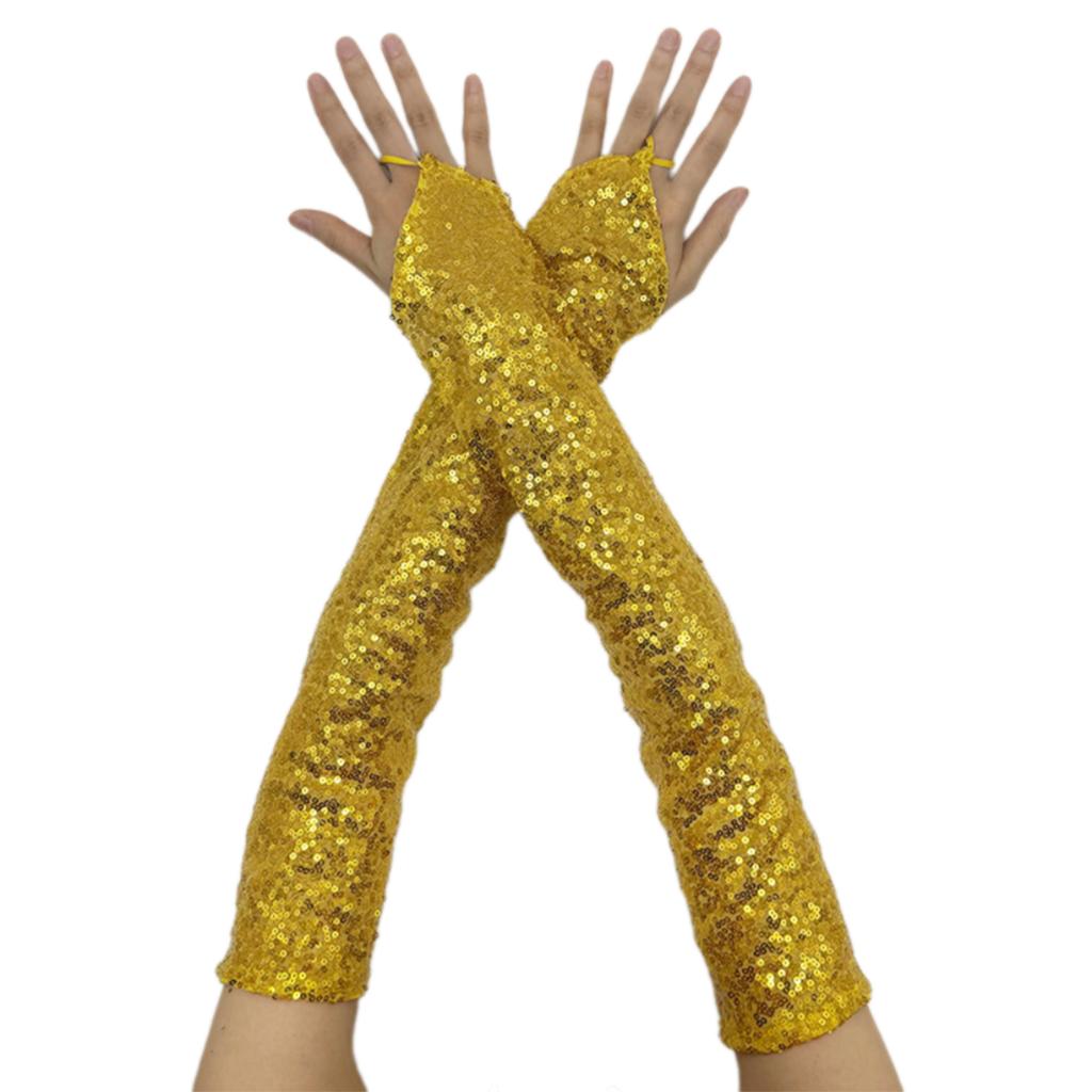 1pair Reflective Sequins Gloves Glitter Long Gloves Comfortable Breathable Glove for Costume Parties