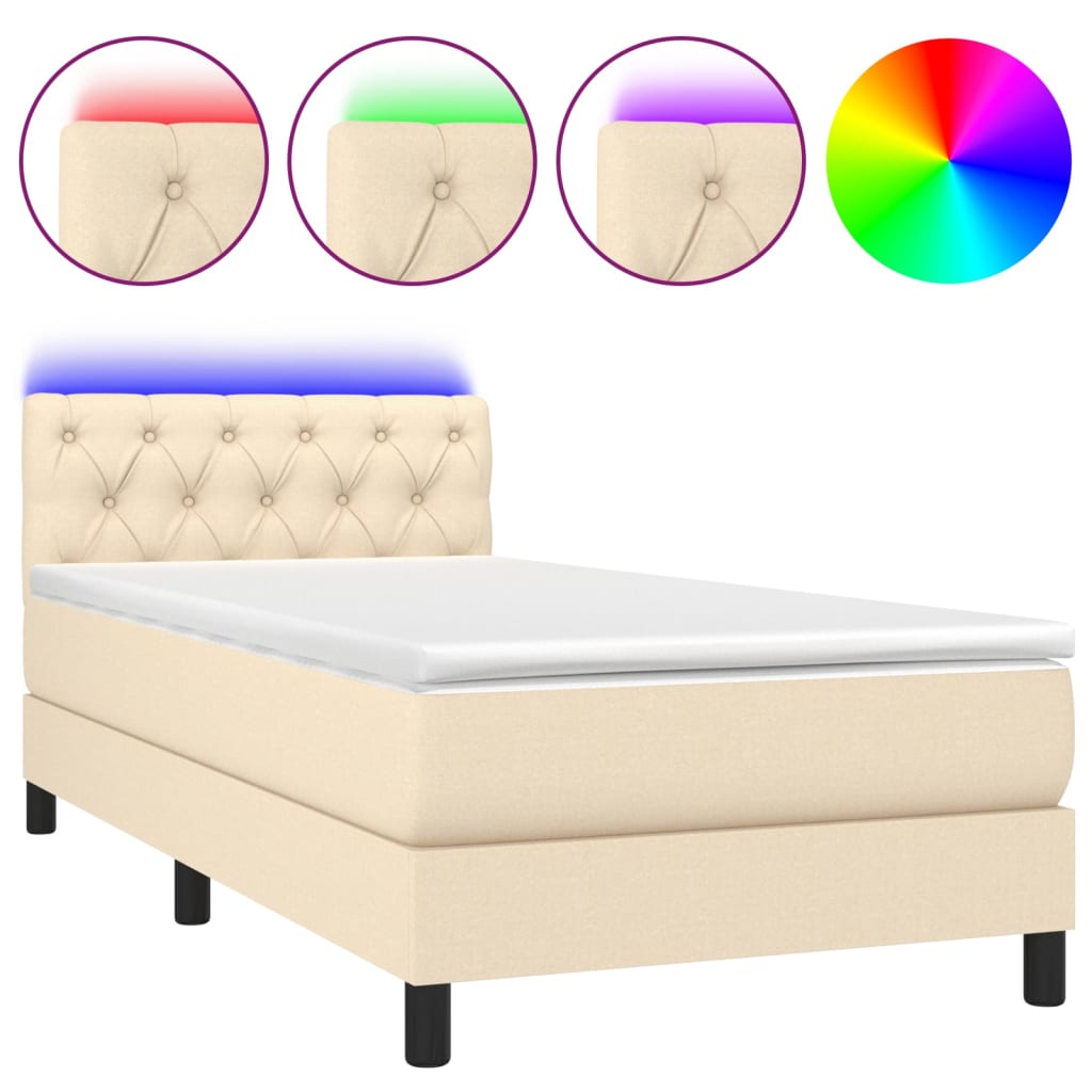 Box Spring Bed with Mattress & LED Cream 80x200 cm Fabric