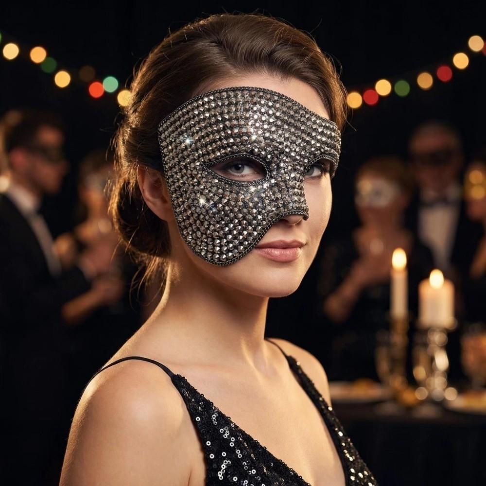 Studded Half Face Mask Sparkly Masquerade Mask Luxury Halloween Rhinestone Mask Prom