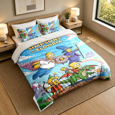 3Pcs Bedding SetThe Simpsons Soft Bed Sheet and Two Pillowcases Home Bedroom Decor