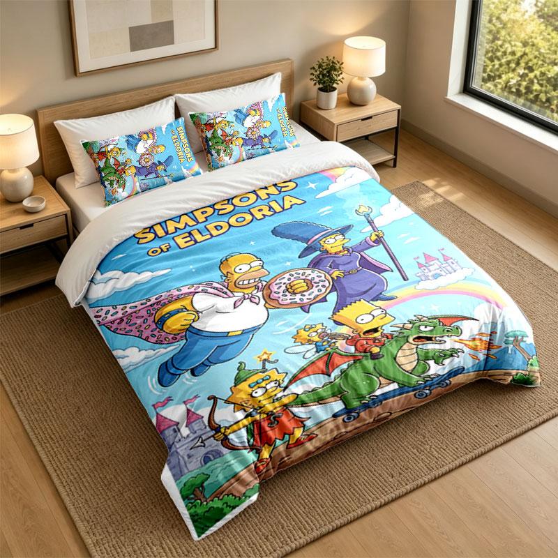 3Pcs Bedding SetThe Simpsons Soft Bed Sheet and Two Pillowcases Home Bedroom Decor