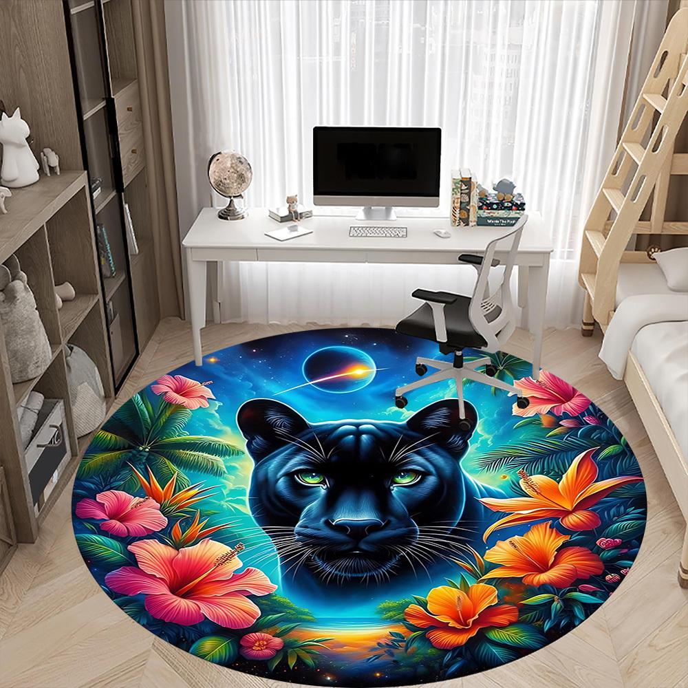 1pc Panther Floral Fantasy Chair Carpet for Office Non-Slip Mat for Office - Decorative Floor Mat yy251030273