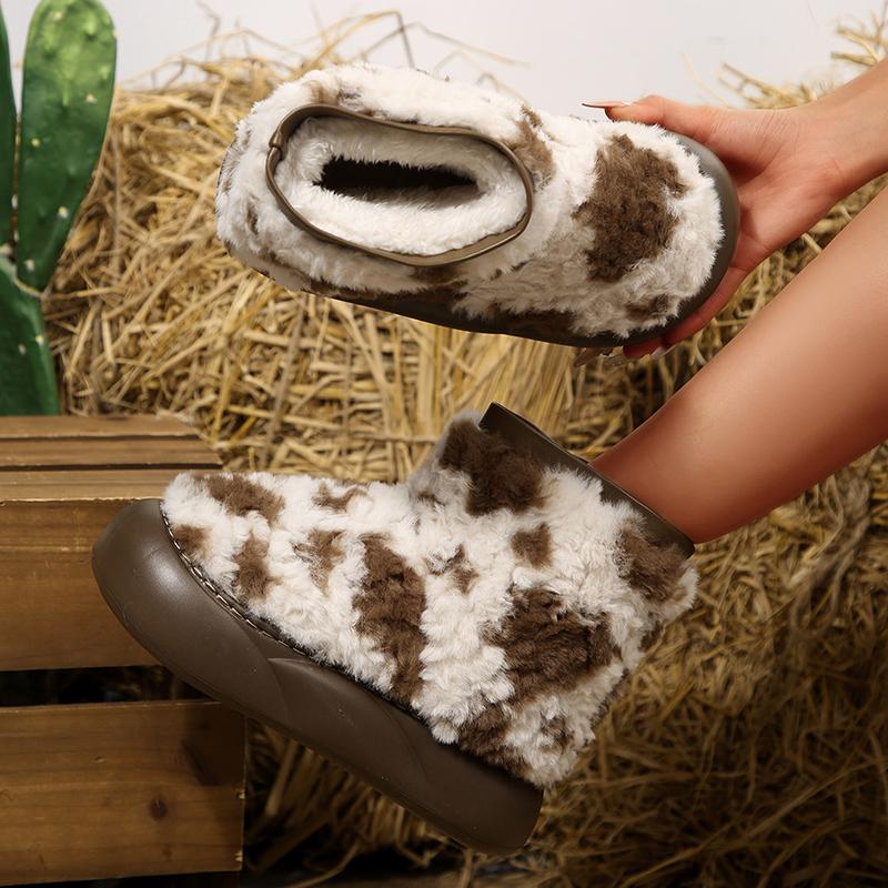 Fashion Thick Sole Fluffy Snow Boots Women Vintage Printed Thicken Plush Winter Ankle Boots Woman Non Slip Platform Cotton Padded Shoes