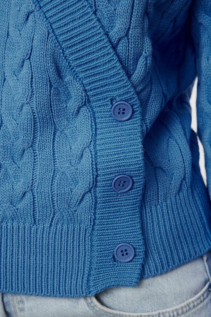 Women's Elegance Style Cardigan Blue Asymmetrical Button Detailed Knitwear Cardigan