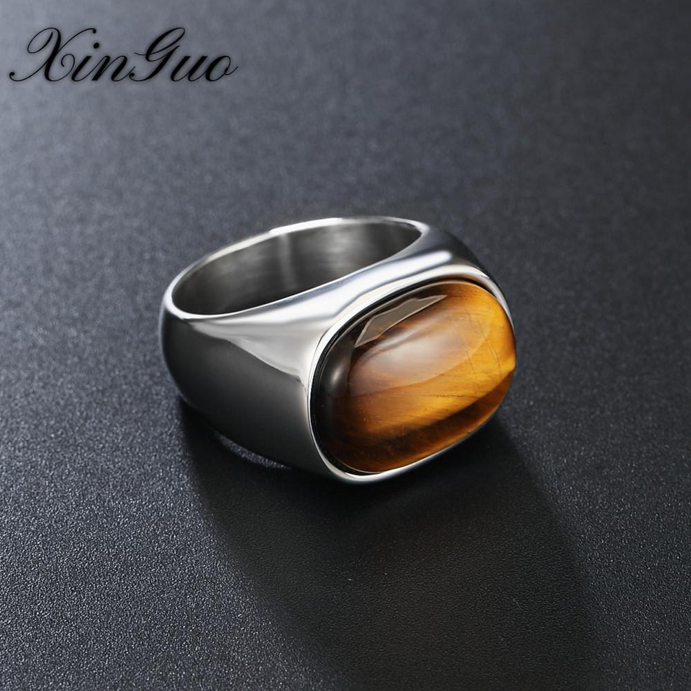 Ювелирные изделия, простое индивидуальное мужское кольцо в стиле ретро «Тигровый глаз» из титановой стали