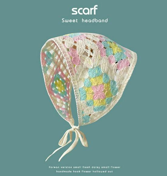 Весенне-осенний корейский треугольный шарф и повязка для волос крючком - милый цветочный стиль для женщин и девочек