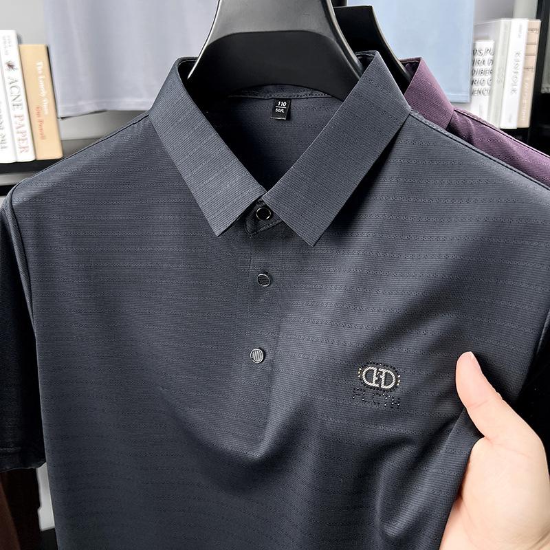 Та же бесшовная рубашка поло с короткими рукавами из ледяного шелка, мужская эластичная и холодная на ощупь, дышащая и отводящая пот футболка, нижняя часть рубашки