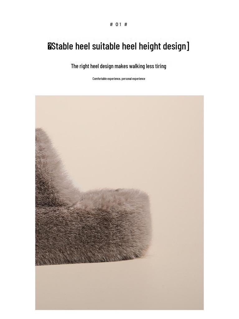 Женские пушистые тапочки, увеличивающие рост - Осень/Зима 2023: Двойной ремешок, Толстая подошва, Корейский стиль, Плюшевый хлопок, Размер 35-42