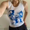 Летний европейский и американский стиль пикантной девушки, уличный открытый пупок, абстрактный принт, INS, круглый вырез, базовый жилет
