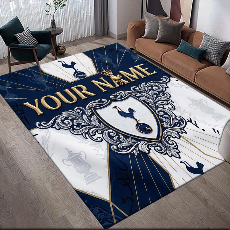 Custom Name,Tottenham Hotspur FC Home Sofa Decoration for Living Room & Bedroom, Non‑Slip Play Flannel Floor Mat for Game Room