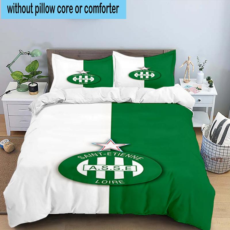 3PCS Green Saint-Etienne Football  Bedding Set,Including 1pc Duvet Cover And 2pcs Pillowcases Perfect for Bedroom, Dormitory, Fan Christmas gift