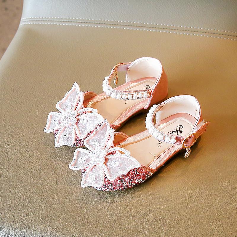 SandaliaSuper Beauty Girl Shoe2024Summer New Bow Princess Shoes Fashion Sandals Soft Sole Dance Shoes Banquet Shoes Casual Kid Shoes