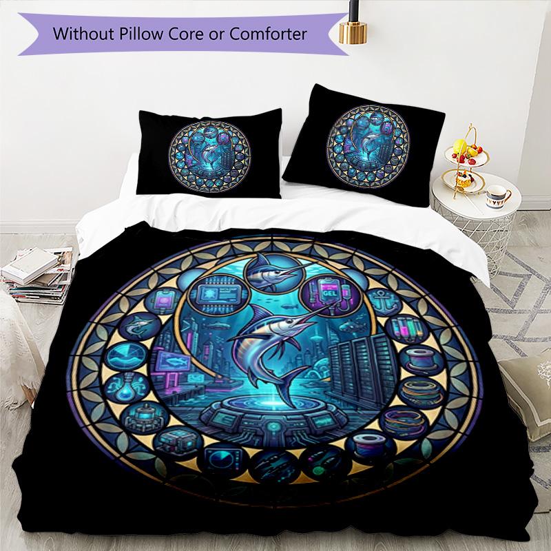 Cybernetic Marine Glass Pattern Bedding,Quilt Set Quilt Cover Pillowcase Home Birthday Gift (1 * duvet cover + 2 * pillowcase, without core)