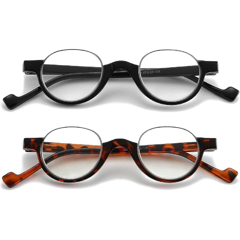 2 Pack Vintage Reading Glasses Round Durable Readers 99% Blue Light Blocking Half Frame Computer Women Men Cheaters