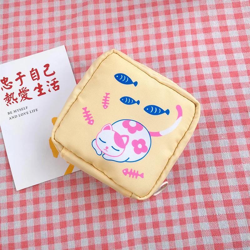 Cute Mini Cosmetic Bag Cartoon Coin Purse Portable Women Small Pouch Makeup Organizer Case Sanitary Napkin Lipstick Storage Bag
