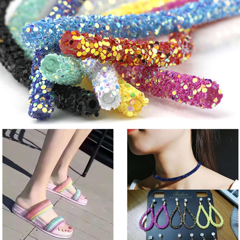 Shiny Garment Material Soft Colorful Glitter Rope Strings Hat Decor Resin Sequin Rope Sandal DIY