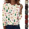 Women's Fashion Casual H Printed V-Neck Long Sleeve Decorative Button T-Shirt Tops