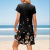 Женское летнее модное свободное платье с V-образным вырезом и коротким рукавом с цветочным принтом Пляжные платья