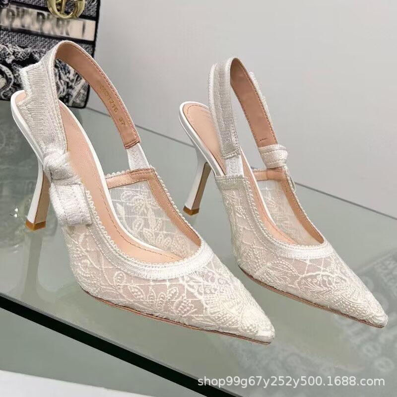D2024 Весенние кружевные сетчатые туфли на плоской подошве с острым носком: Сандалии с ремешком сзади в стиле феи для женщин