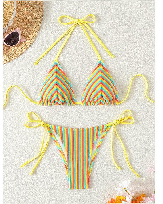 Полосатое женское махровое бикини и плавки: Сексуальный треугольный купальник