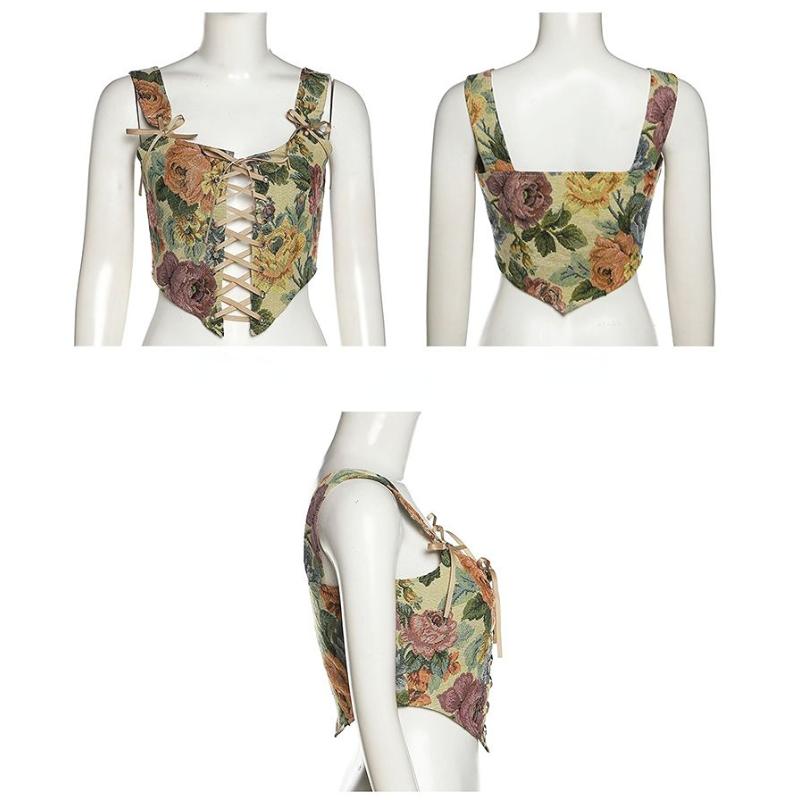 Retro Sexy Strapping Slim Women's Tank Top Small Chic Hot Girls Wear Corset Tank Top with A Design Sense of Ultra-short Hollow Suspender