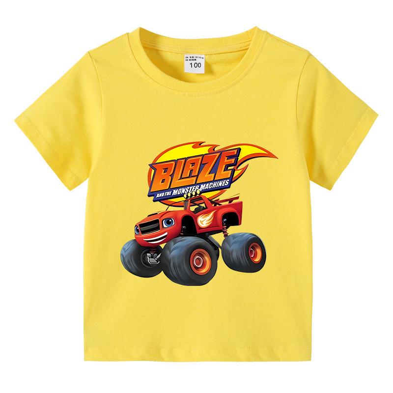 2025 Summer Kids Blaze And The Monster Machines Cartoon Funny Tshirt Childrens Short Sleeved Tees Girls Boys Tops Clothes